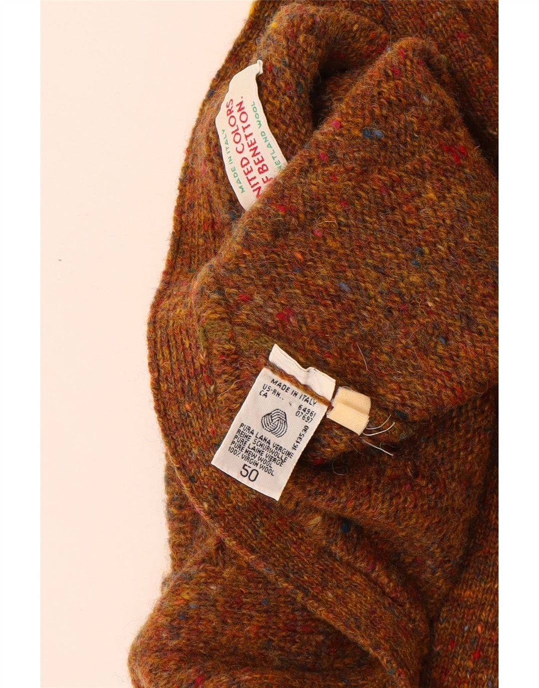 Męski sweter rozpinany Benetton IT 50 Średni brązowy, nakrapiany, nowy wełniany