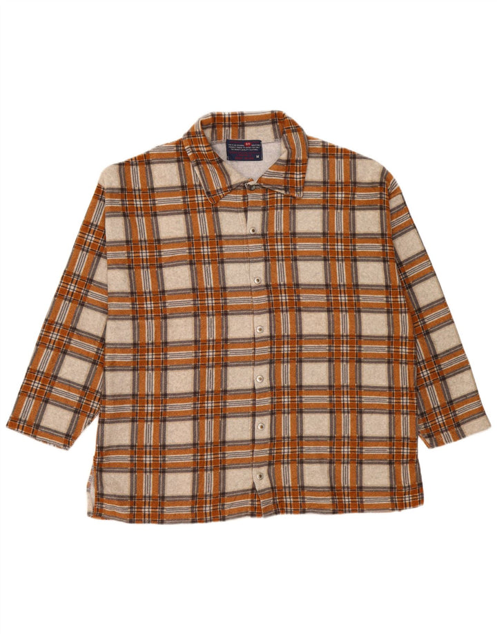 Vintage damska oversize'owa koszula flanelowa UK 14 w średnią beżową kratkę