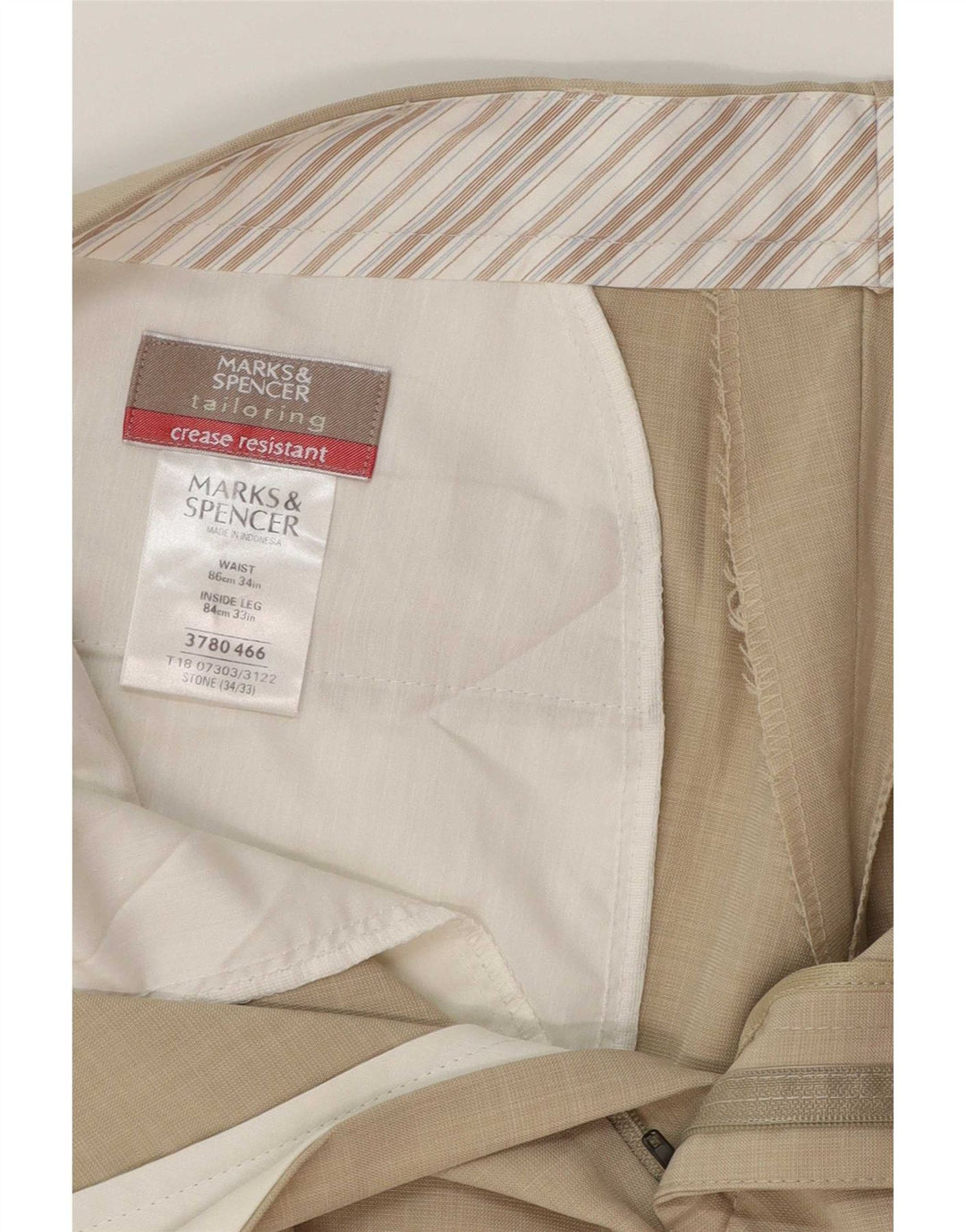 Męskie proste spodnie garniturowe Marks & Spencer W34 L28 Beżowy poliester