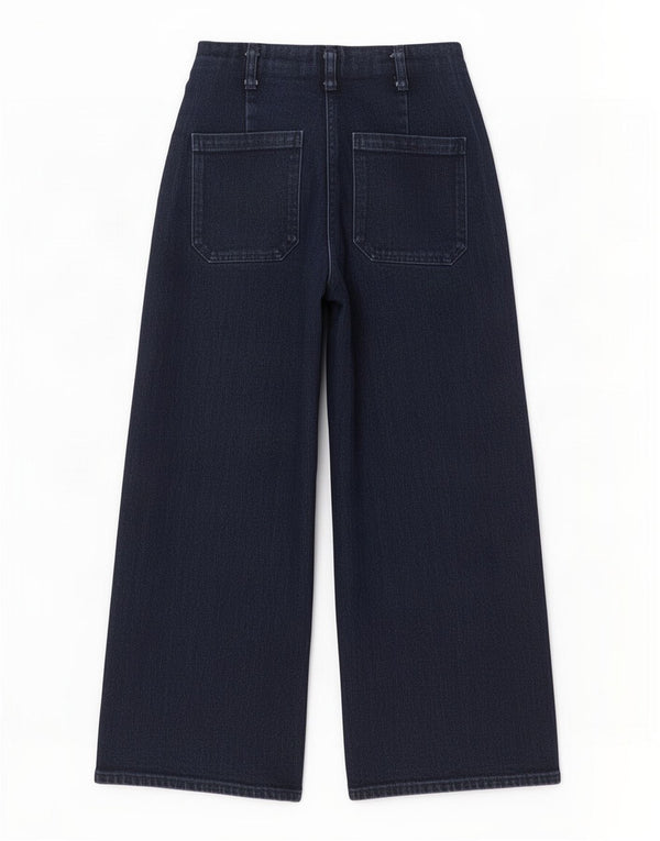Damskie jeansy z wysokim stanem i szeroką nogawką Zara EU 36 XS W26 L23 Granatowe