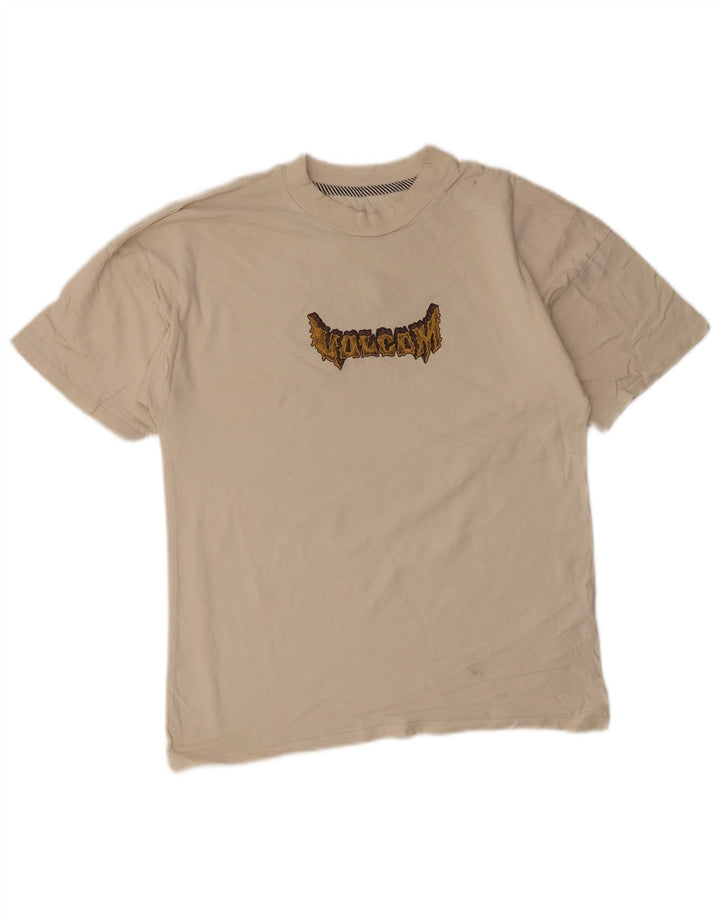 Męski T-shirt z grafiką Volcom, mały, beżowy, bawełniany