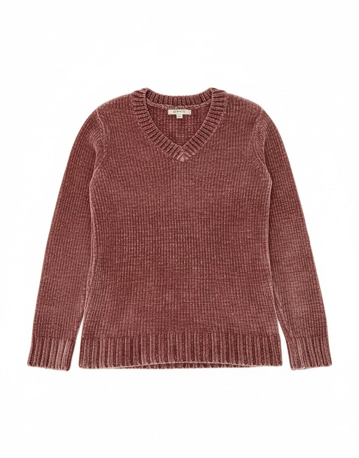 ORVIS Womens Oversized V-Neck Jumper Sweater UK 10 Small Burgundy