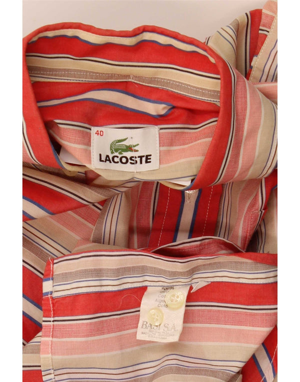 Lacoste Mens Short Sleeve Shirt Size 40 Medium Multicoloured Striped Cotton