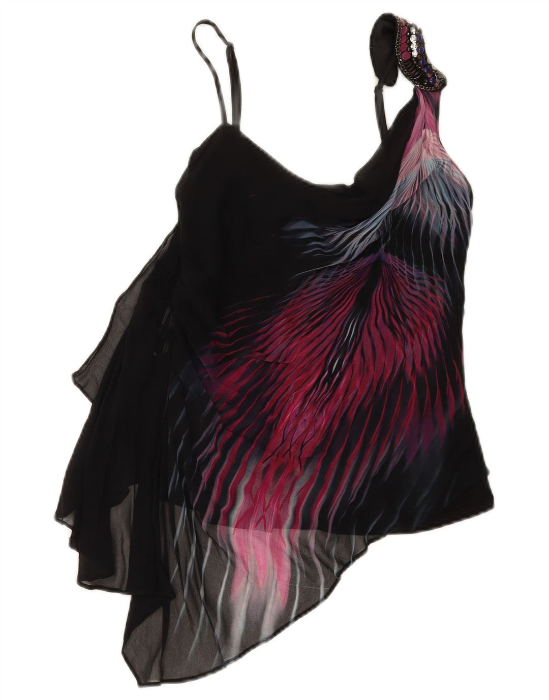 Karen Millen Damski asymetryczny top na ramiączkach UK 10 w małe czarne paski, wiskoza