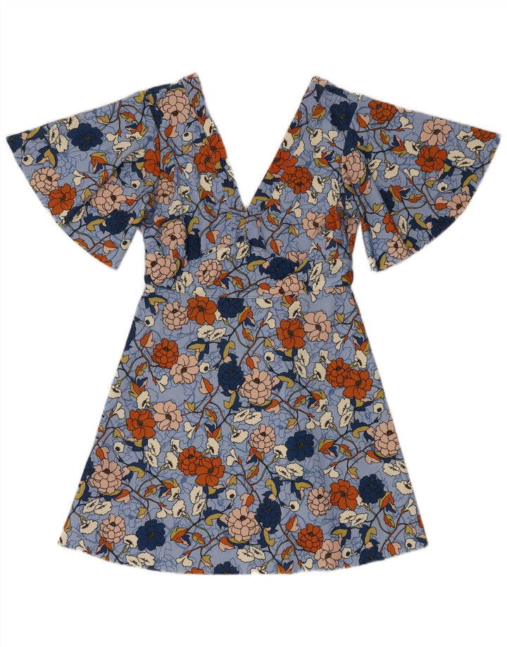 Damska sukienka o linii A w kształcie skrzydła nietoperza Zara UK 12 Średni niebieski w kwiaty