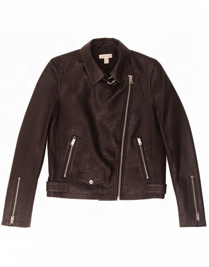 Damska kurtka motocyklowa ze sztucznej skóry Topshop UK 8, mała, czarna, z poliestru