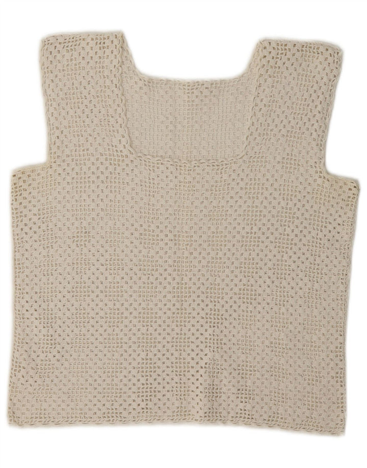 Damski, szydełkowy top w stylu vintage, UK 8, mały, biały
