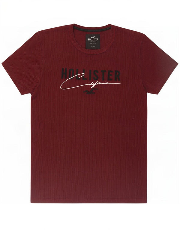 Męski T-shirt z grafiką Hollister, duży, bordowy, bawełniany
