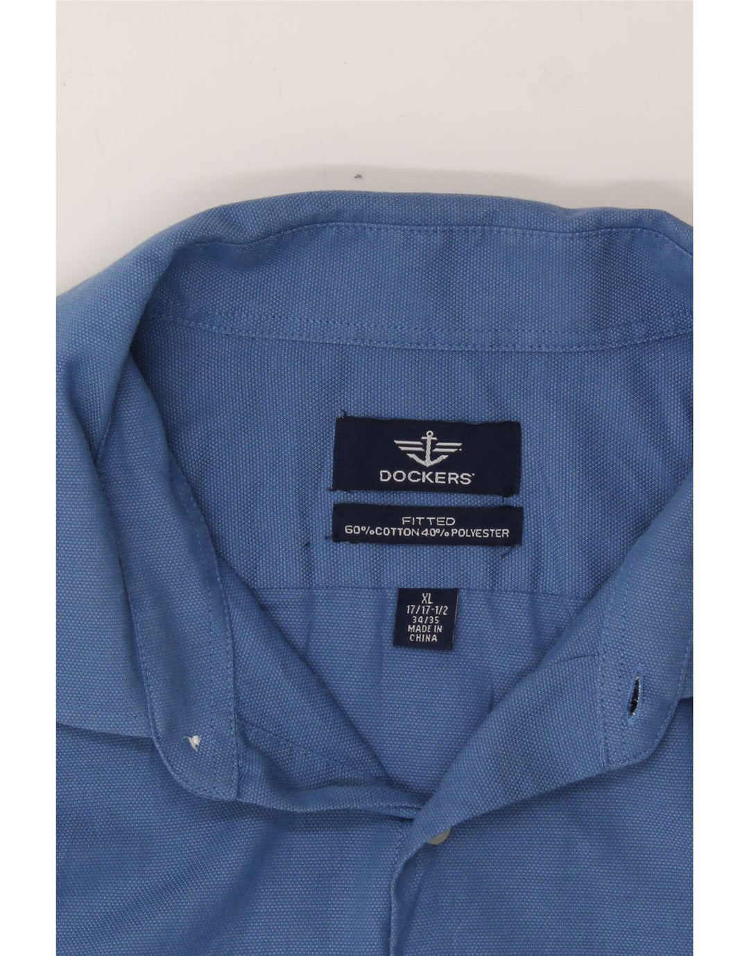 DOCKERS Mens Fitted Shirt Size 17 17 1/2  XL Blue Cotton Vintage Dockers and Second-Hand Dockers from Messina Hembry 