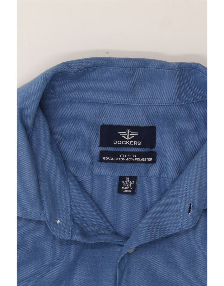 DOCKERS Mens Fitted Shirt Size 17 17 1/2  XL Blue Cotton Vintage Dockers and Second-Hand Dockers from Messina Hembry 