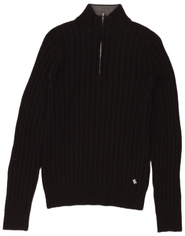 Męski sweter z zamkiem błyskawicznym Rifle, średnia czarna wełna z merynosów