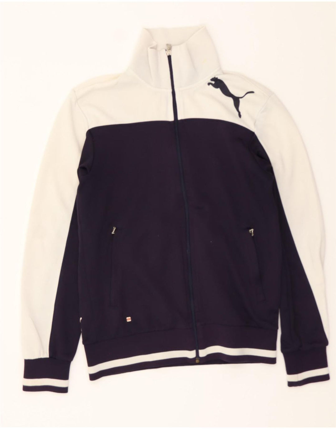 PUMA Womens Tracksuit Top Jacket UK 14 Medium Navy Blue Colourblock Vintage Puma and Second-Hand Puma from Messina Hembry 
