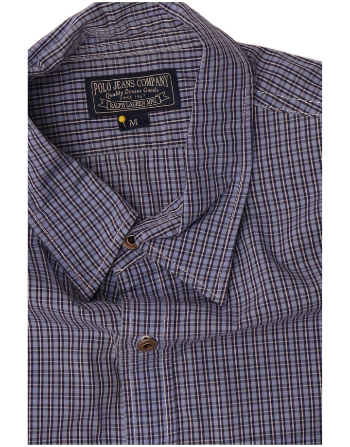 Męska koszula z krótkim rękawem Ralph Lauren, bawełniana w średnią niebieską kratkę