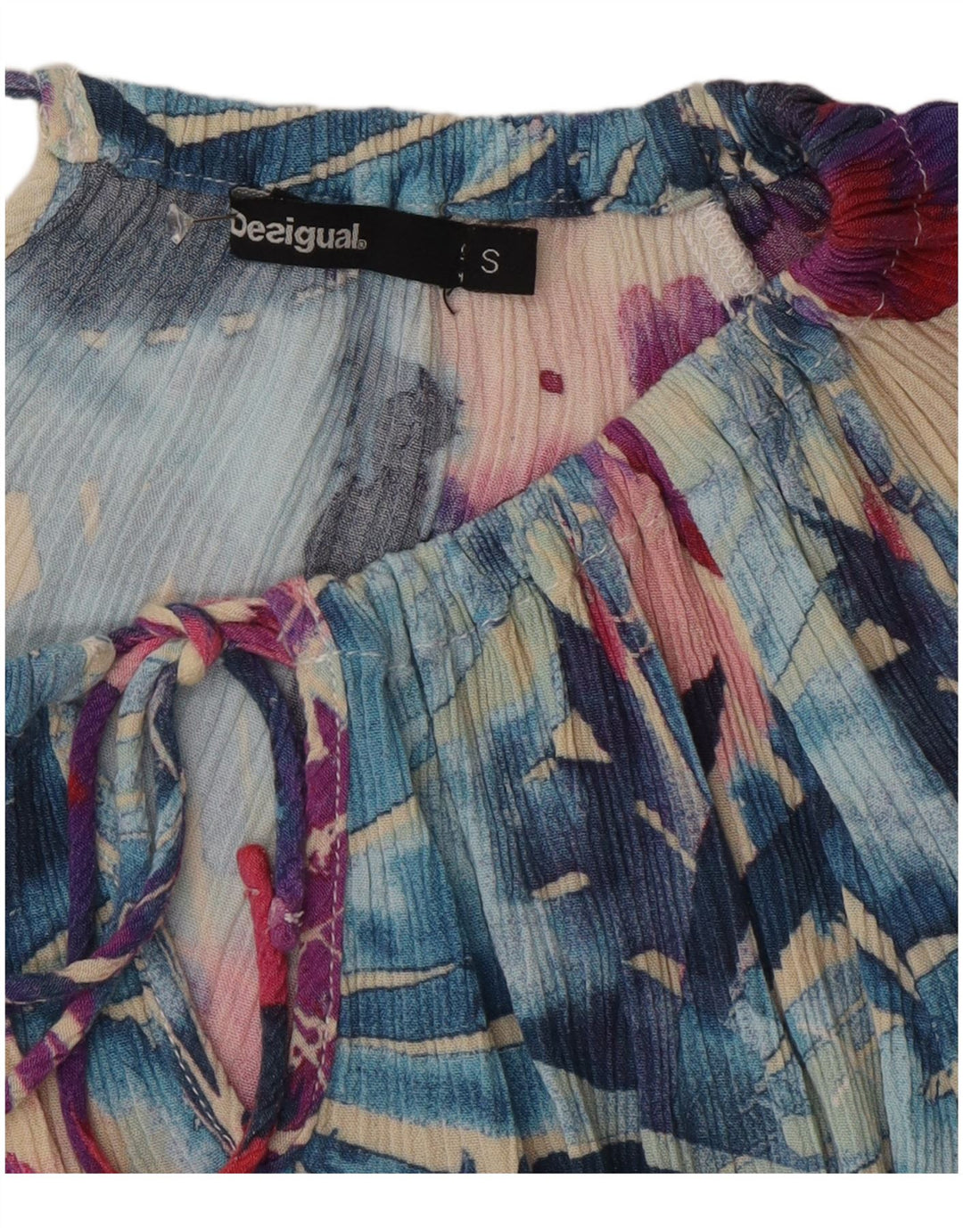 Damski top Desigual z grafiką i odkrytymi ramionami UK 10, mały, wielokolorowy w kwiaty