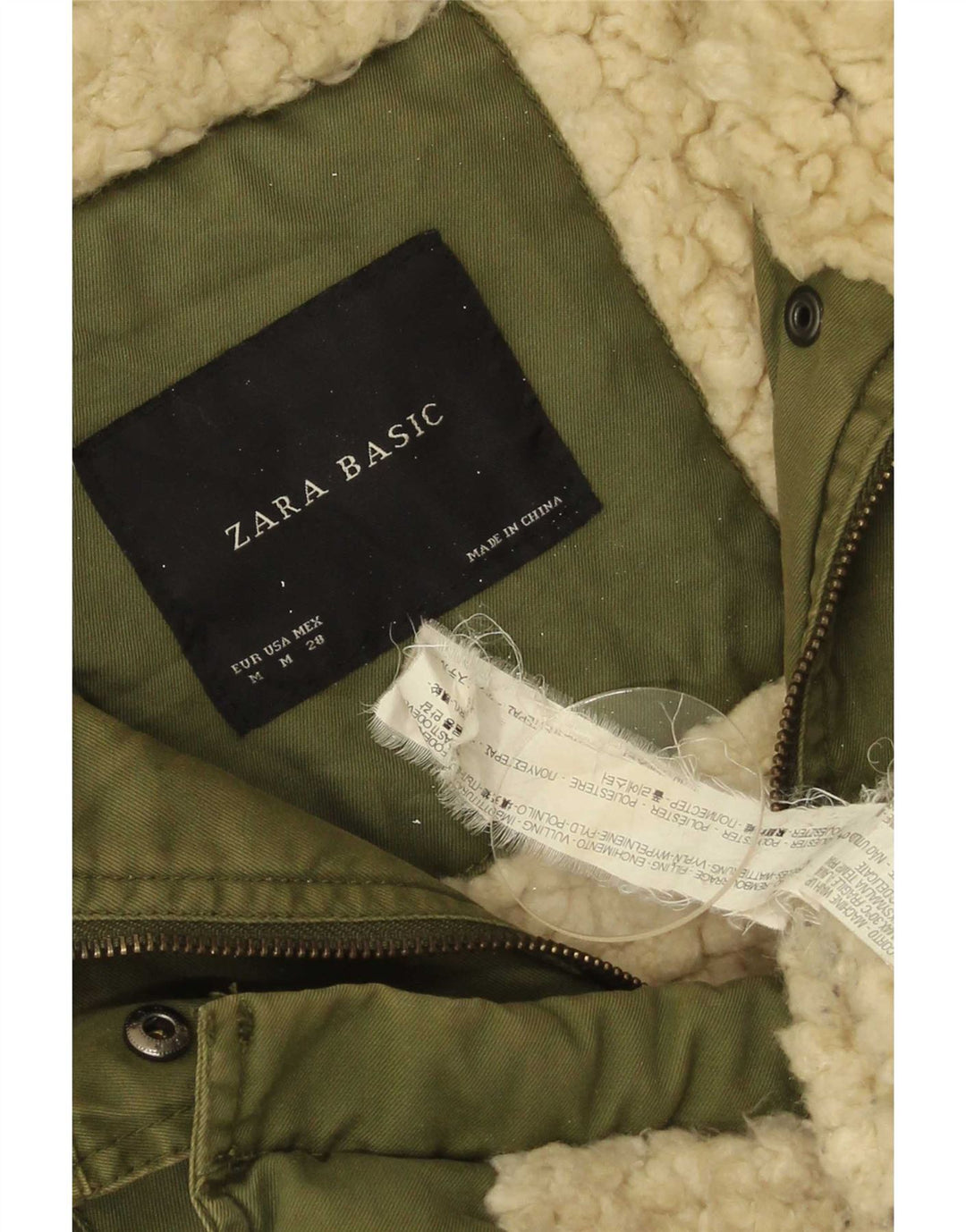 Damska kurtka parka z kapturem Zara UK 14, średni khaki, poliester