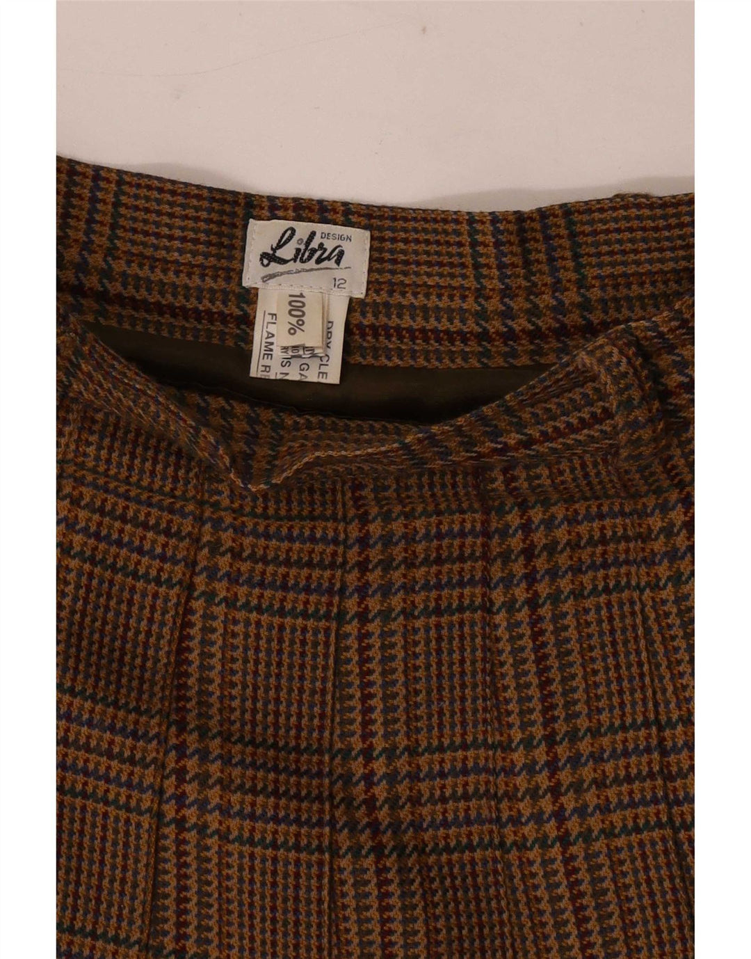 Damska plisowana spódnica Libra UK 12 Medium W28 Brązowa wełna w pepitkę
