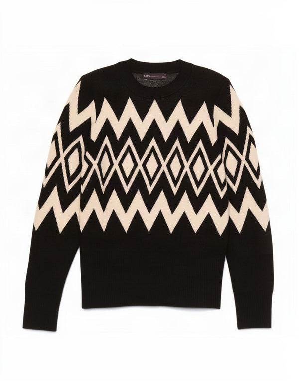 Sweter damski Marks & Spencer z okrągłym dekoltem, UK 12, średni czarny