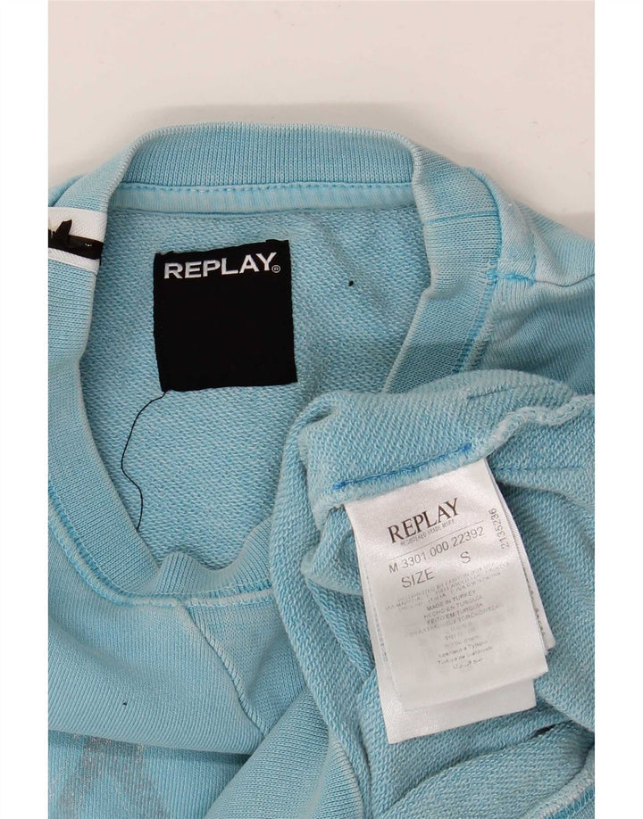 Męska bluza z grafiką Replay, mała, niebieska, bawełniana