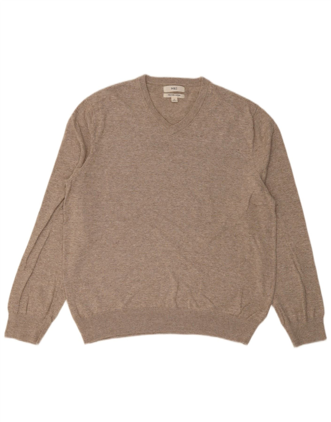 Marks & Spencer Męski sweter z dekoltem w kształcie litery V, XL, beżowy, bawełniany