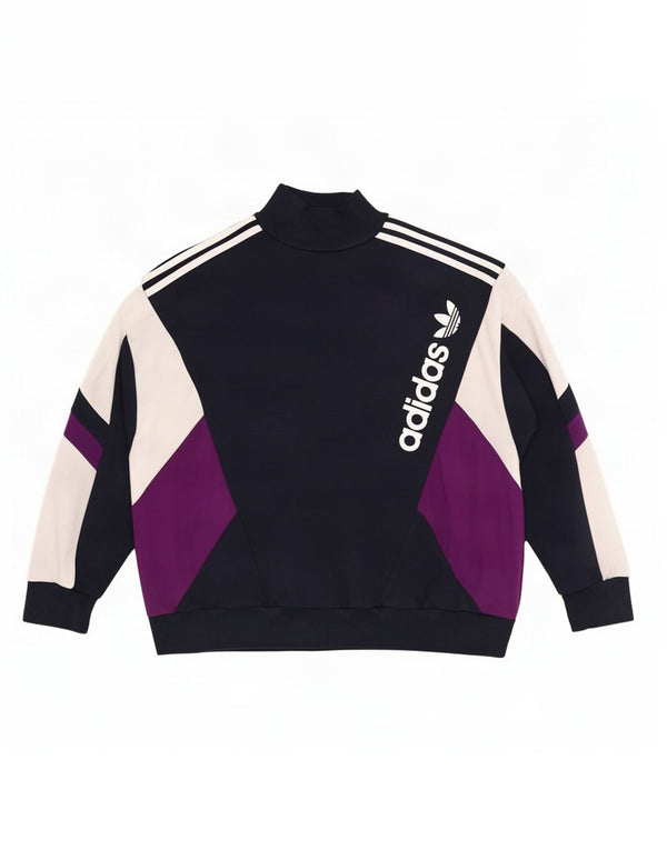 Damska bluza Adidas Graphic Jumper UK 16, duża, granatowa, z blokami kolorów