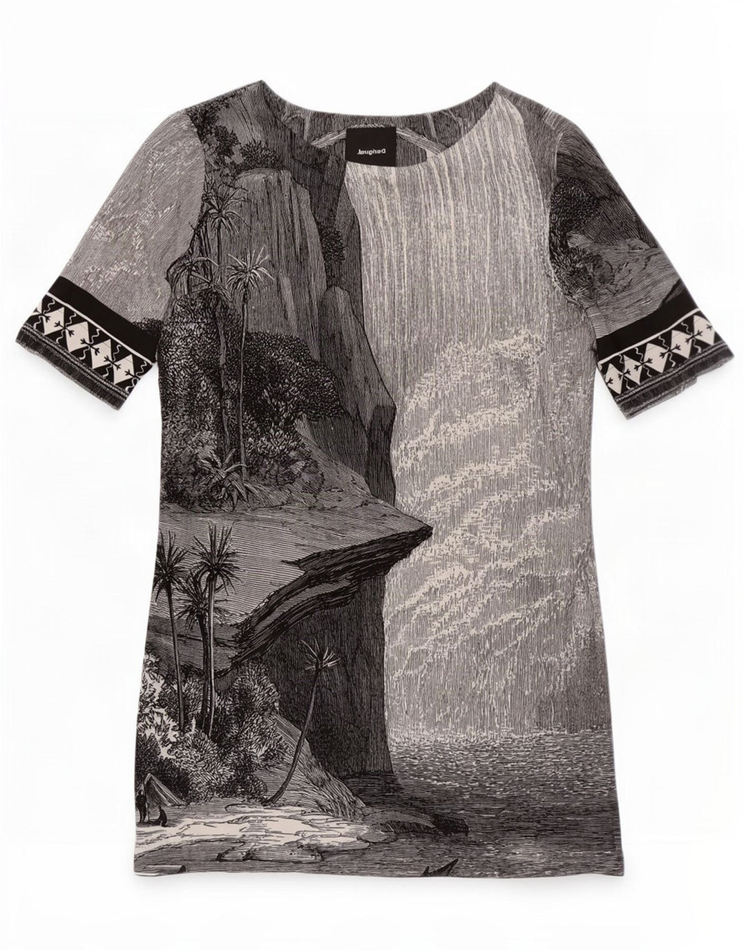 Desigual damska hawajska graficzna sukienka typu shift EU 38 średnio szara geometryczna