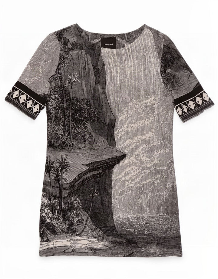 Desigual damska hawajska graficzna sukienka typu shift EU 38 średnio szara geometryczna