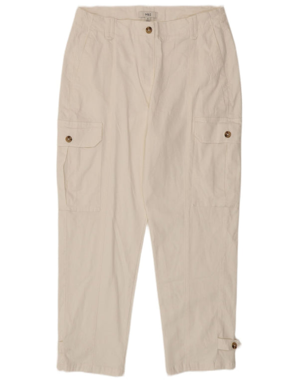 Marks & Spencer Womens Tapered Cargo Trousers UK 14 Large W34 L28 White