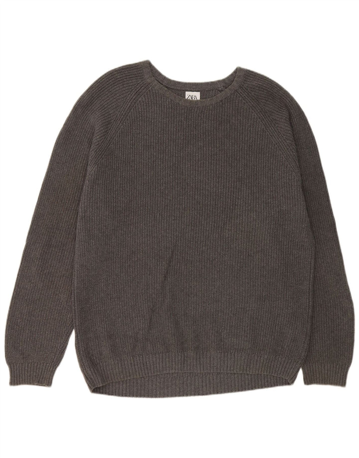 Męski sweter z dekoltem w łódkę Zara XL, szary, bawełniany