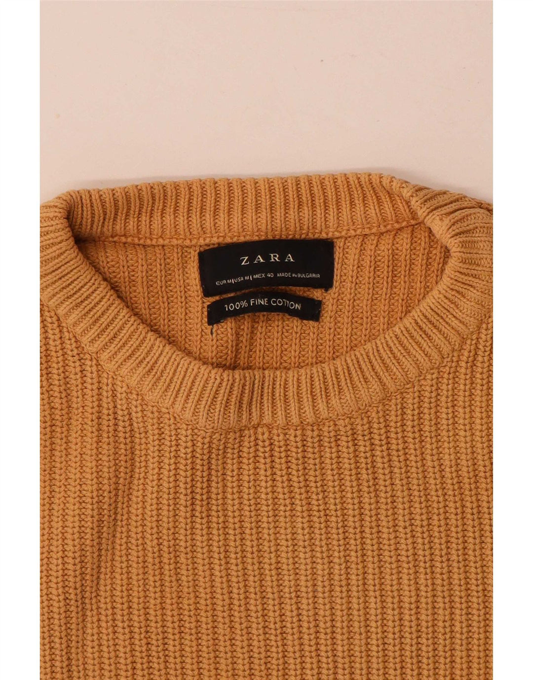 Męski sweter Zara z okrągłym dekoltem, średnio beżowy, bawełniany