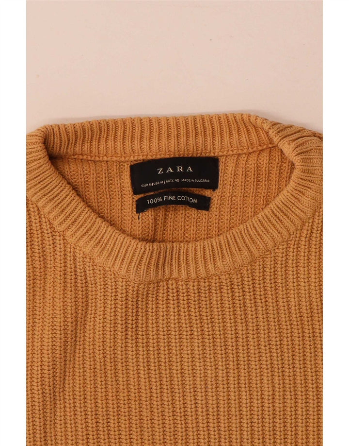 Męski sweter Zara z okrągłym dekoltem, średnio beżowy, bawełniany