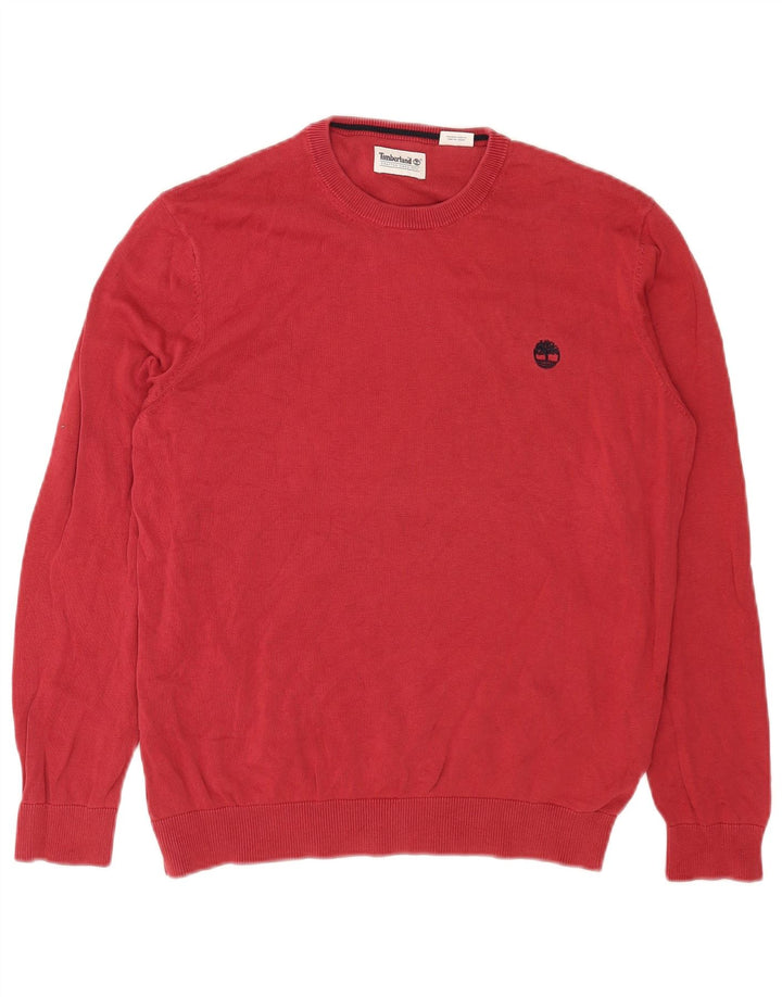 Męski sweter Timberland z okrągłym dekoltem, duży, czerwony, bawełniany