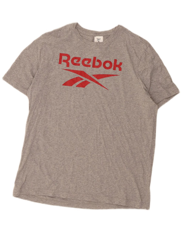 Męska koszulka Reebok z grafiką, góra XL, szara, bawełniana w plamki