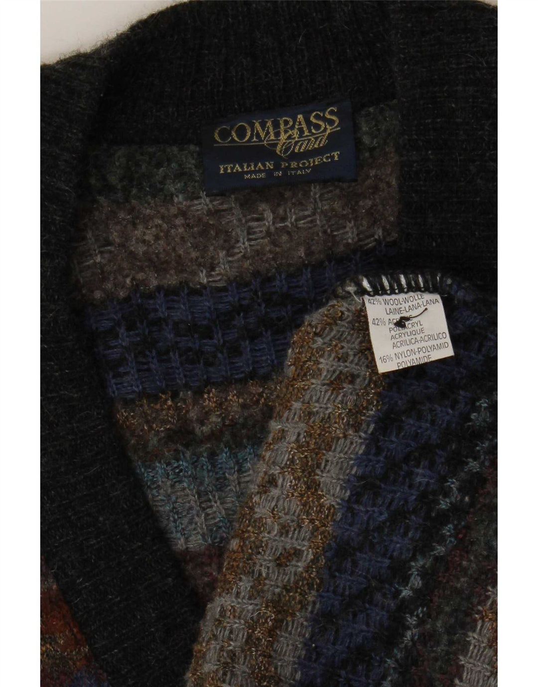 Męski sweter rozpinany COMPASS CARD IT 52, duża, szara, geometryczna wełna