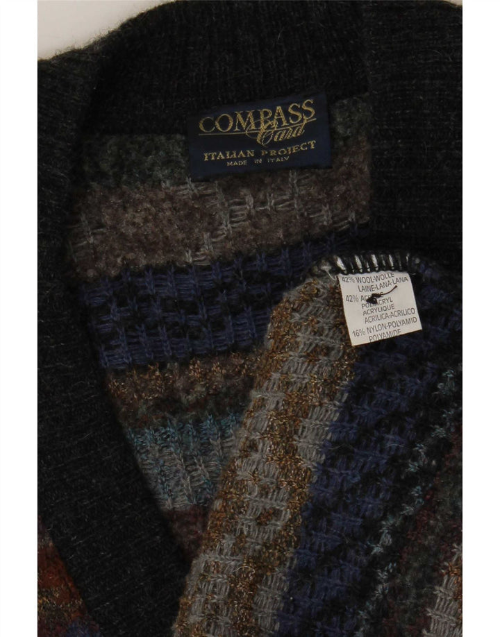 Męski sweter rozpinany COMPASS CARD IT 52, duża, szara, geometryczna wełna