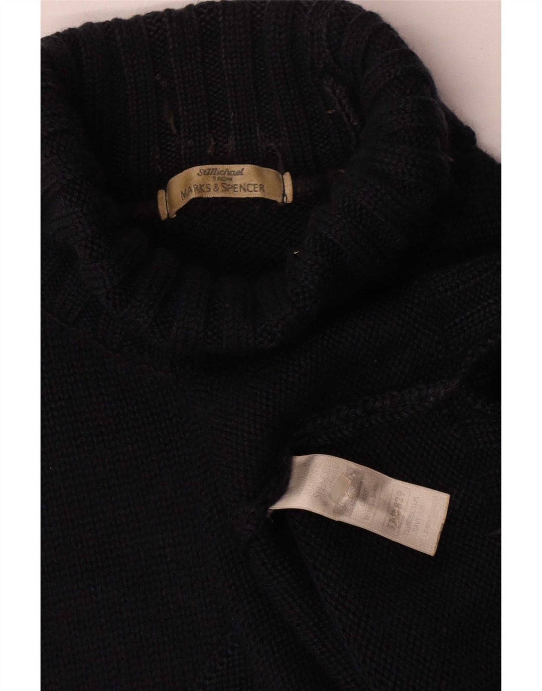 Marks & Spencer Męski sweter z golfem, średni granatowy, wełniany