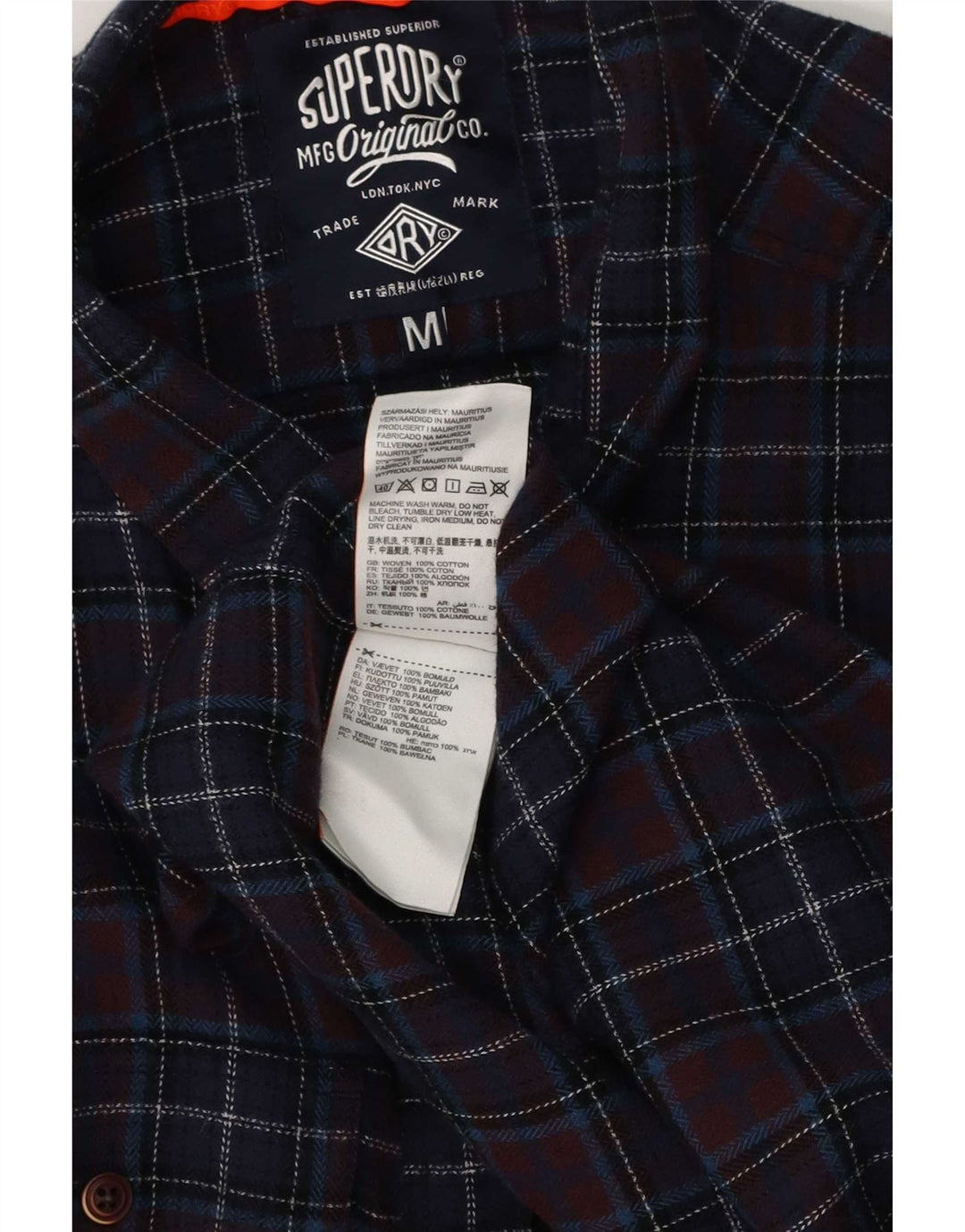 Męska koszula flanelowa Superdry o regularnym kroju, średnia, granatowa, bawełniana w kratkę