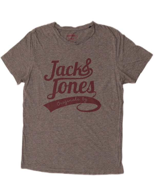 Męski T-shirt z grafiką Jack & Jones, średnioszary, bawełniany w cętki