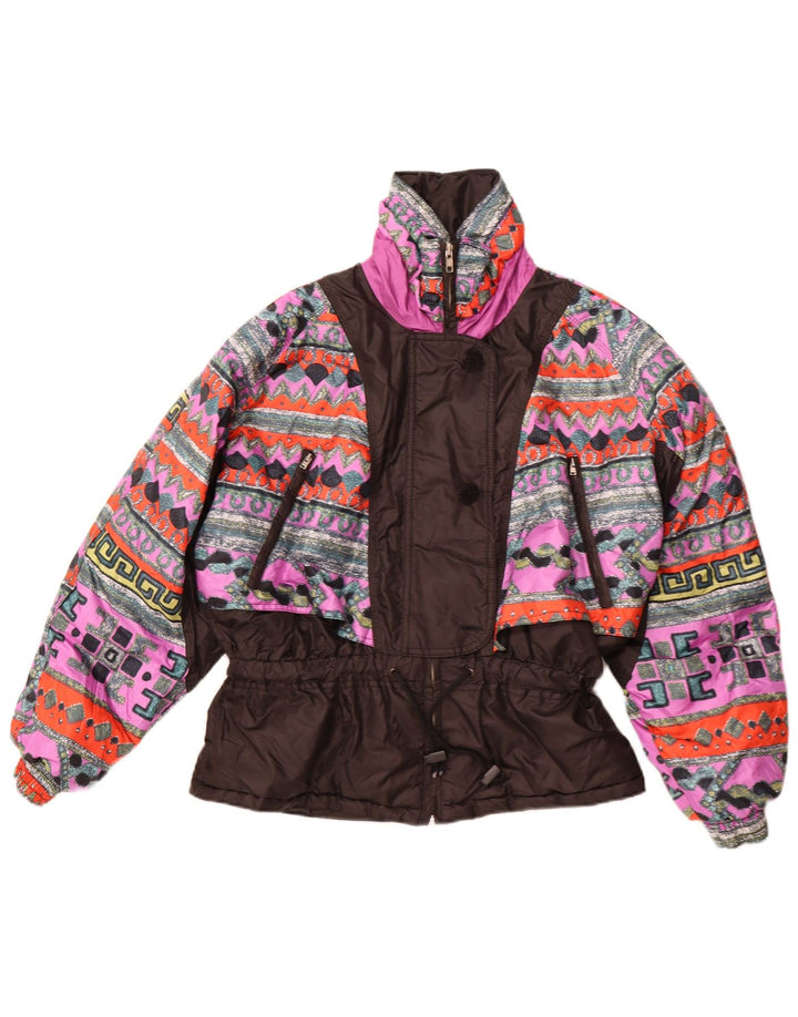 Damska kurtka wiatrówka w stylu vintage EU 42, duży czarny geometryczny poliester