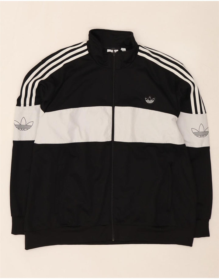 Męska kurtka dresowa ADIDAS z grafiką 2XL, czarny poliester z blokami kolorów