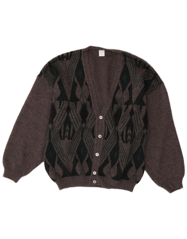 Męski sweter rozpinany VINTAGE Średni szary Argyle/Diamentowy akryl