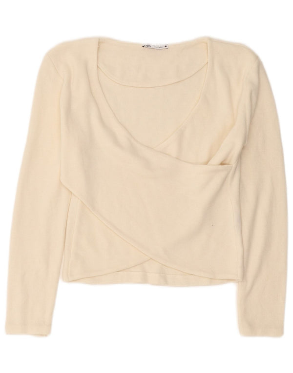 Damska krótka bluzka Zara z długim rękawem Top UK 10 Small Off White Wiskoza