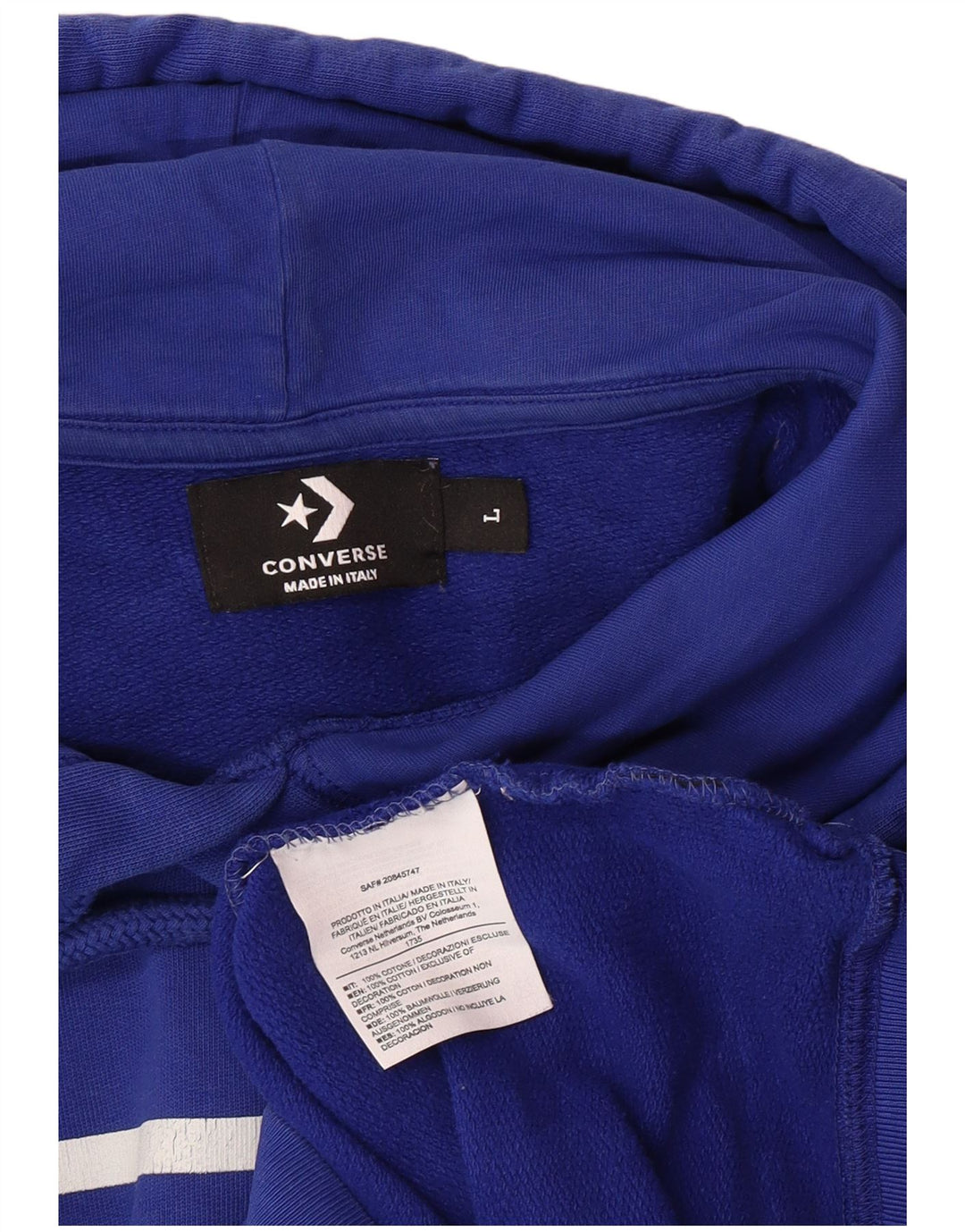 CONVERSE Męski sweter z kapturem i grafiką, duży, niebieski, bawełniany