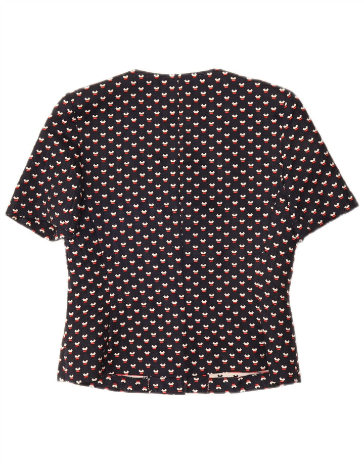 VINTAGE damski zestaw zapinany na 3 guziki i 2 części, UK 12, średni granatowy w cętki