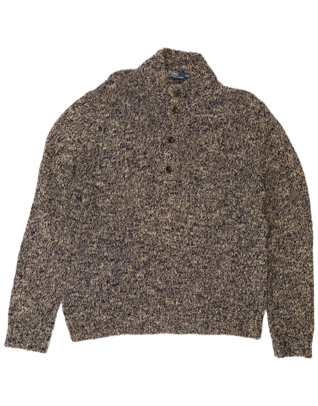 POLO RALPH LAUREN Męski sweter zapinany na guziki, 2XL, szary, bawełniany w plamki