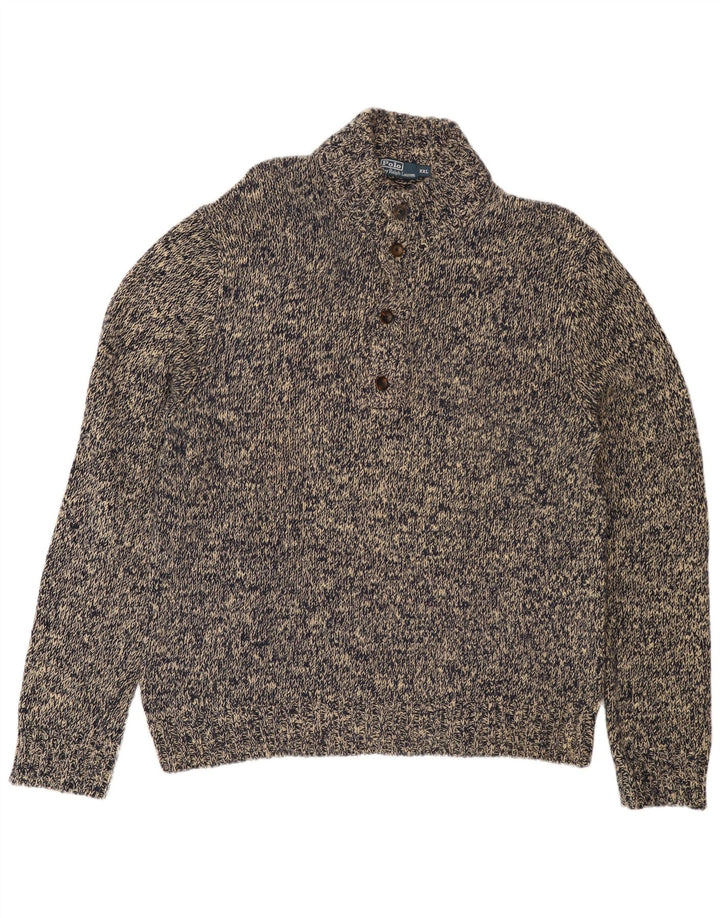 POLO RALPH LAUREN Męski sweter zapinany na guziki, 2XL, szary, bawełniany w plamki