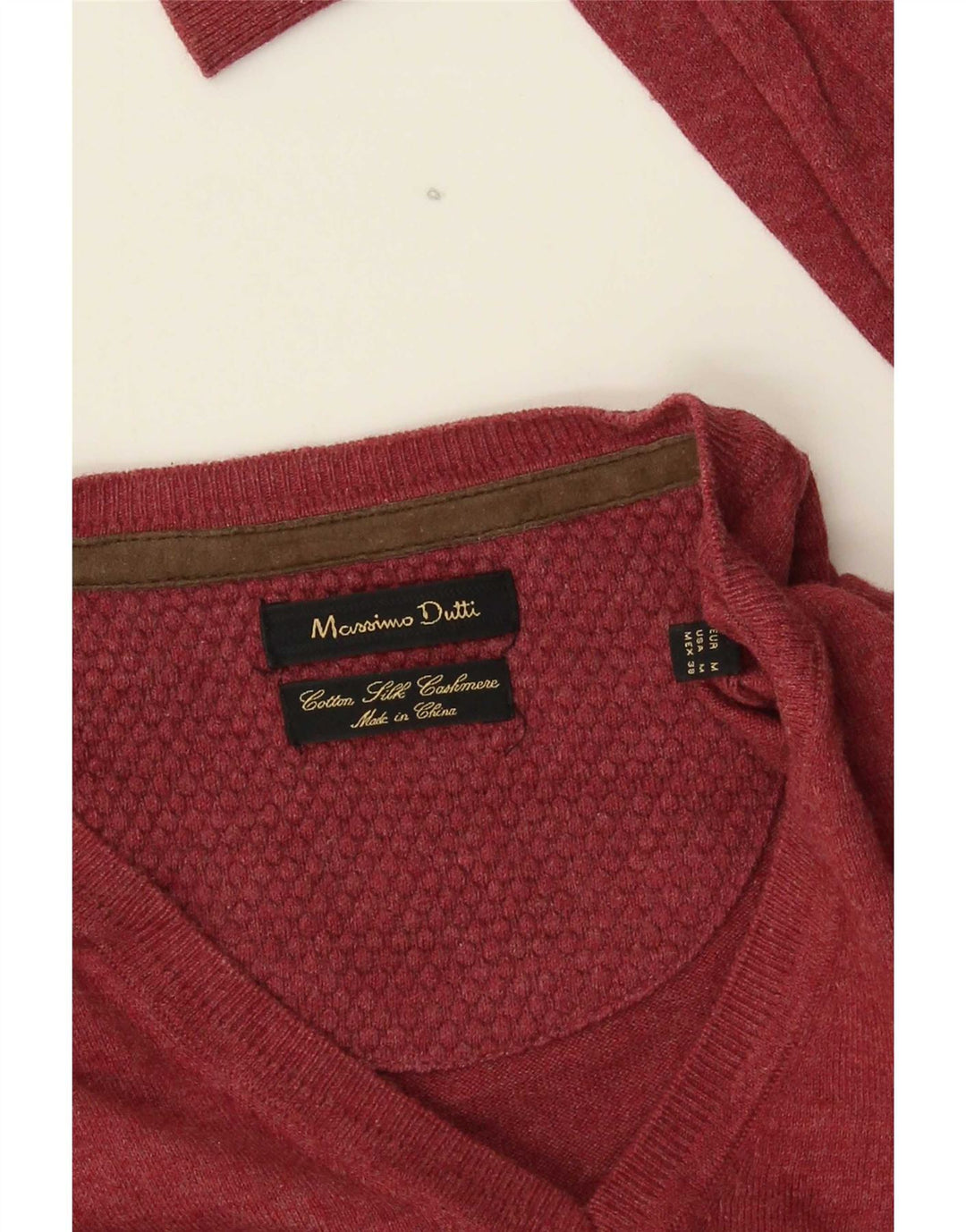 Męski sweter Massimo Dutti z dekoltem w kształcie litery V, średniej wielkości bordowy bawełniany