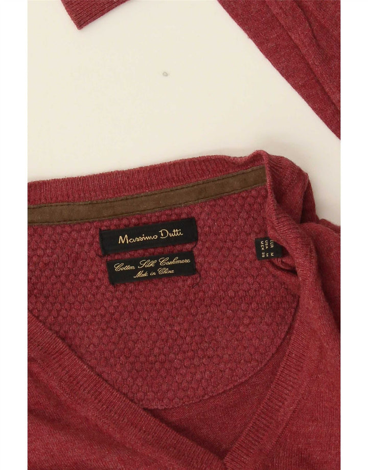 Męski sweter Massimo Dutti z dekoltem w kształcie litery V, średniej wielkości bordowy bawełniany
