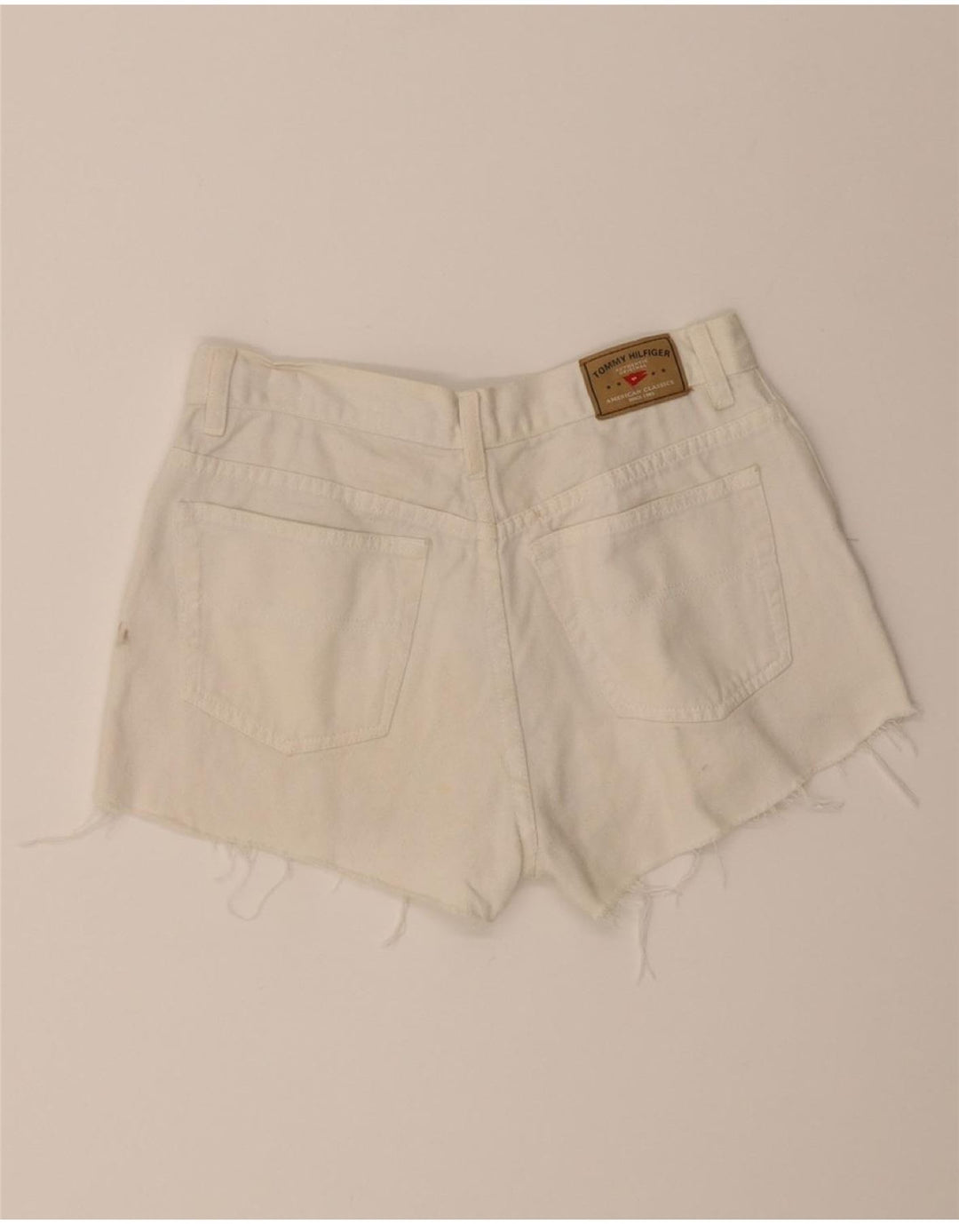 TOMMY HILFIGER Womens Distressed Denim Shorts US 6 Medium W28 White Cotton Vintage Tommy Hilfiger and Second-Hand Tommy Hilfiger from Messina Hembry 