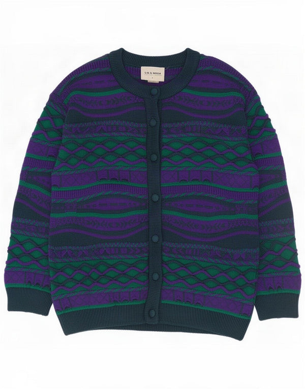 Damski sweter rozpinany La Dame UK 16 Duży fioletowy geometryczny akryl
