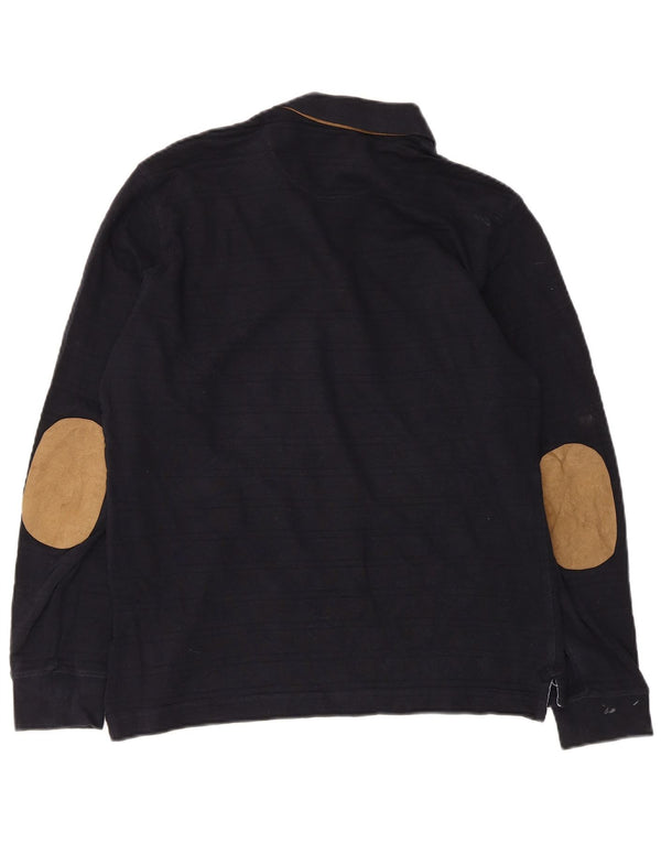Męska koszulka polo Massimo Dutti z długim rękawem, średnia, granatowa, bawełniana